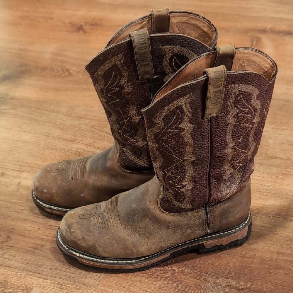 🥾 Road Wolf Men's Brown Leather Cowboy Work Boots - Picture 9 of 12